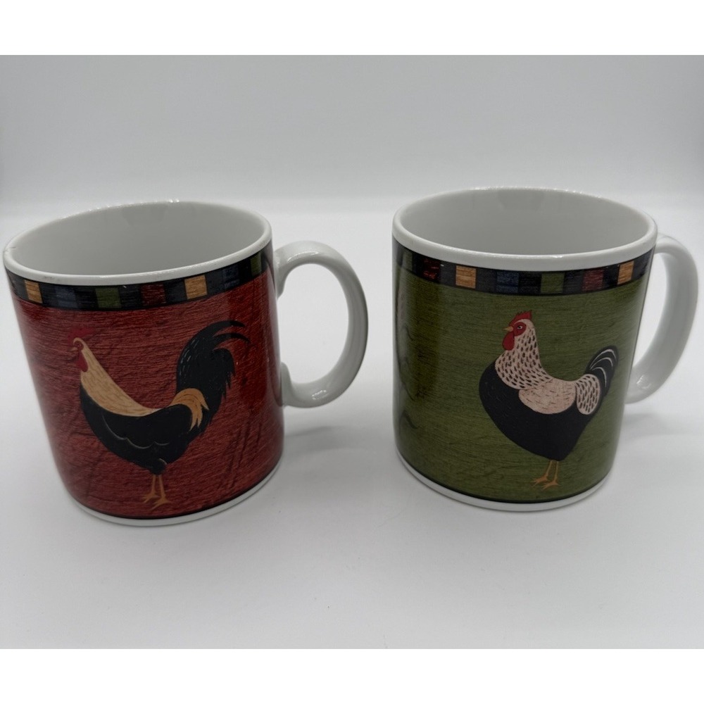 Brandon House Country Quartet Set‎ of 2 Rooster Coffee Mugs by Sakura